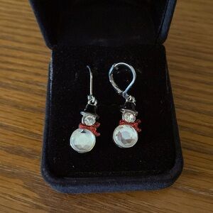Snowman earrings made with clear, black and red gems w/ fully closed back clasp